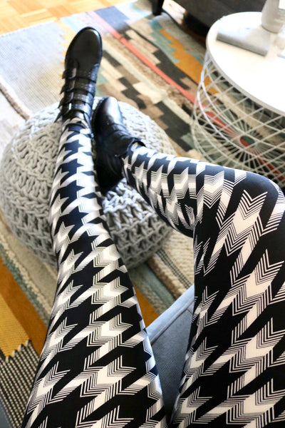 Houndstooth Leggings with Side Stripe Detail