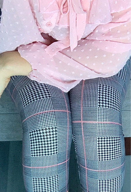 Yoga Waist 5" Pink Plaid Leggings