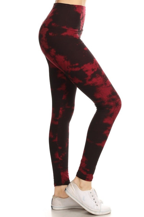 Yoga Waist 5" Burgundy Tie Dye Print Leggings