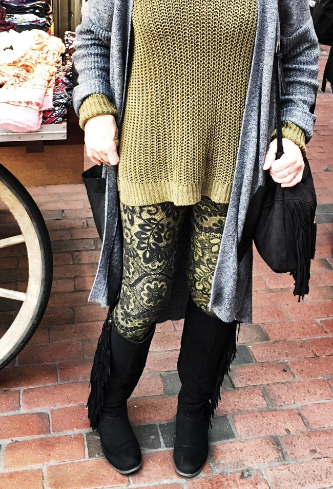 Olive Lace Print Leggings