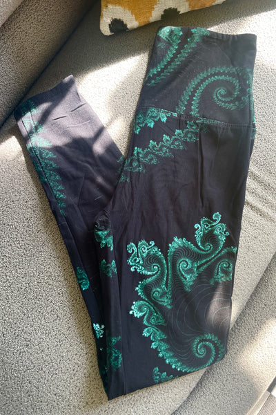 Yoga Waist 5" Emerald Green Swirl Print Leggings