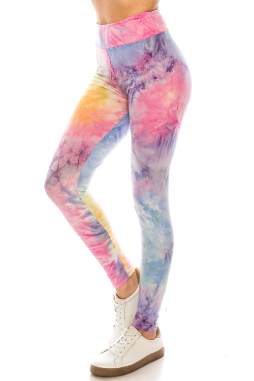 Yoga Waist Pink/Blue/Purple/Yellow Tye Die Print Leggings