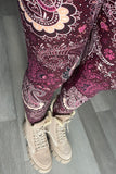 Burgundy Paisley Boho Print One Size Leggings