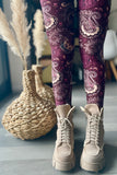 Burgundy Paisley Boho Print One Size Leggings