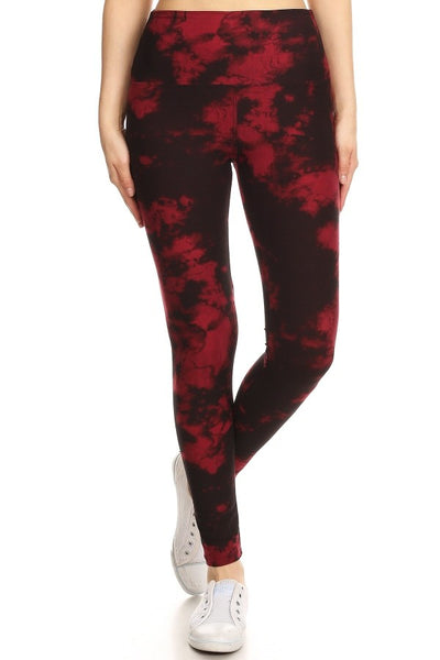 Yoga Waist 5" Burgundy Tie Dye Print Leggings