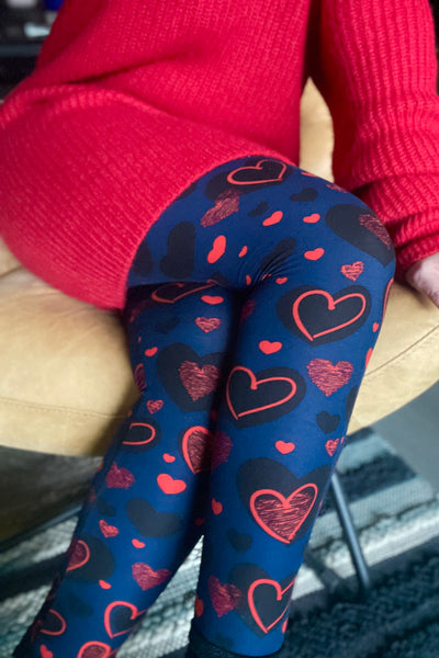 Yoga Waist 3" Hearts Love Print Leggings