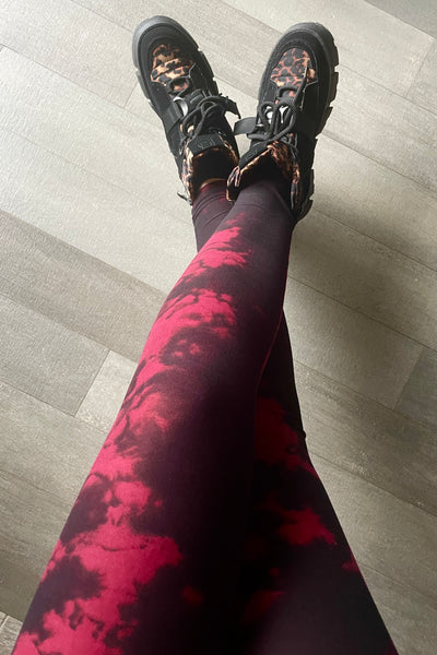 Yoga Waist 5" Burgundy Tie Dye Print Leggings