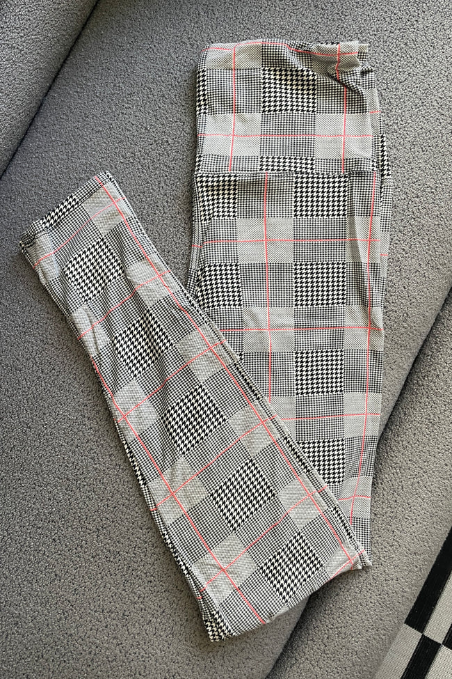 Yoga Waist 5" Gray/Pink Plaid Leggings