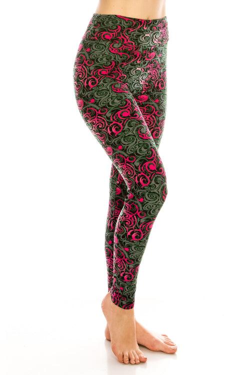 Yoga Waist 3" Pink/Gray Swirl Print Leggings